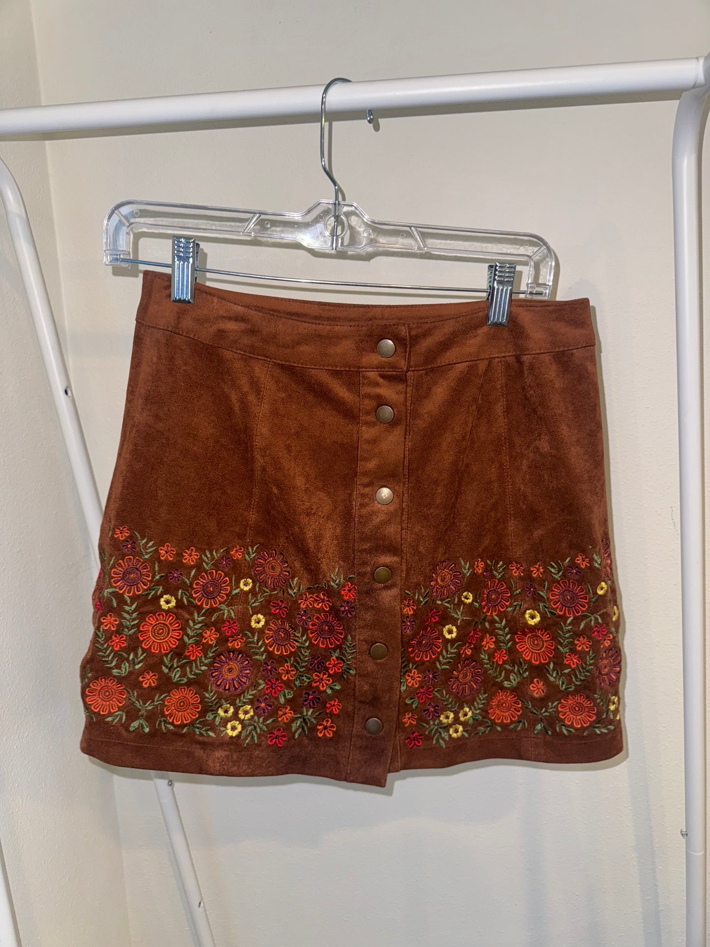 Brown Custom Floral Stitch Skirt