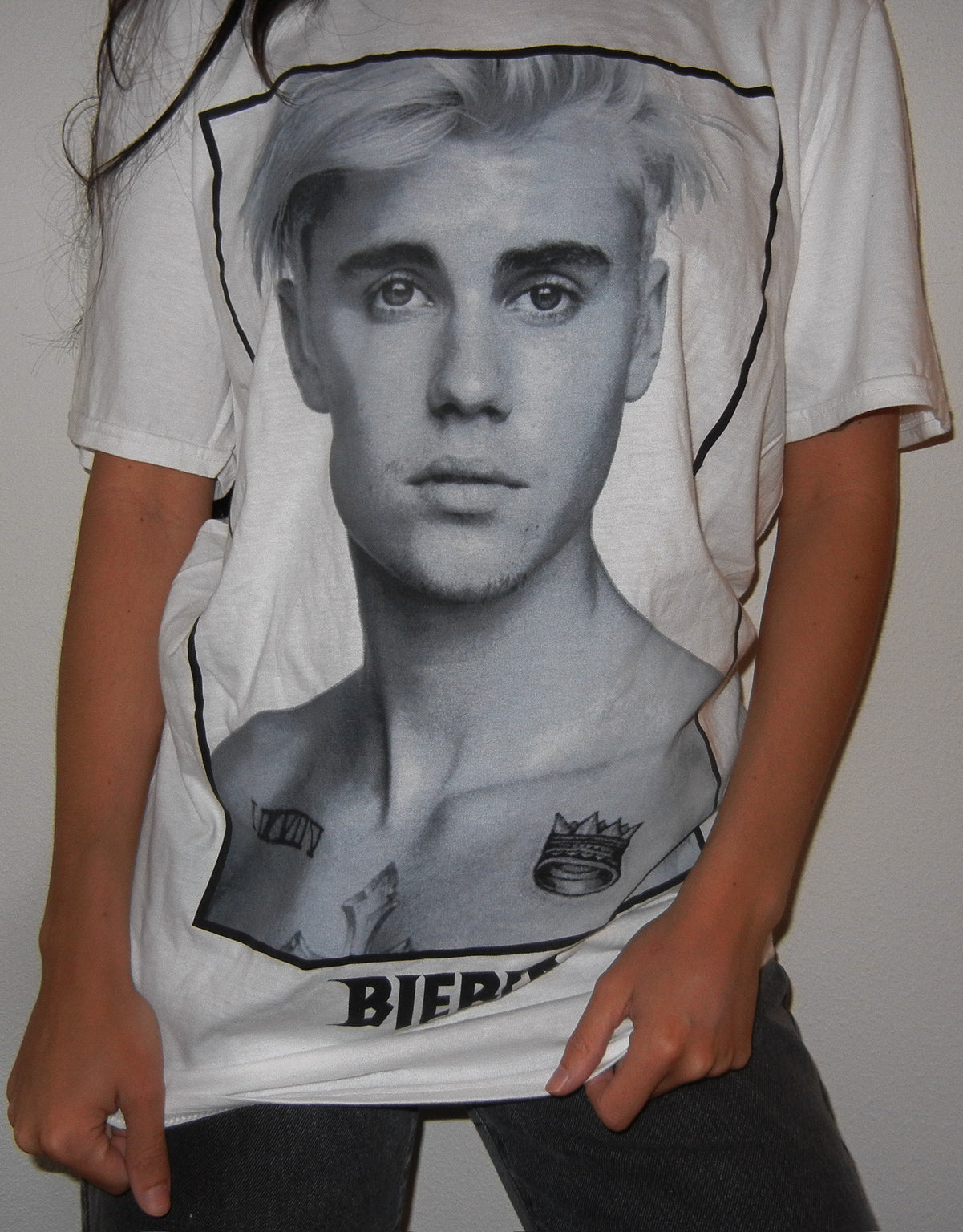 White Justin Bieber Face T-Shirt