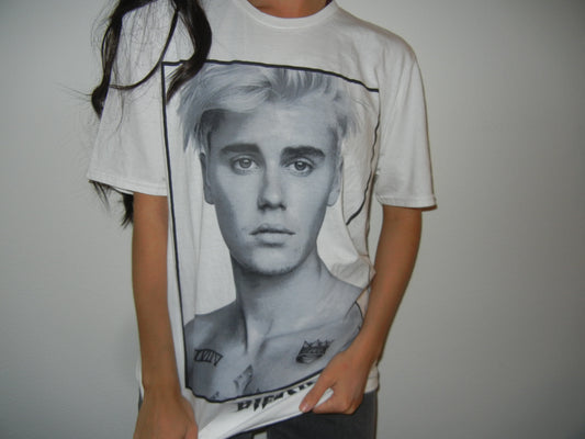 White Justin Bieber Face T-Shirt
