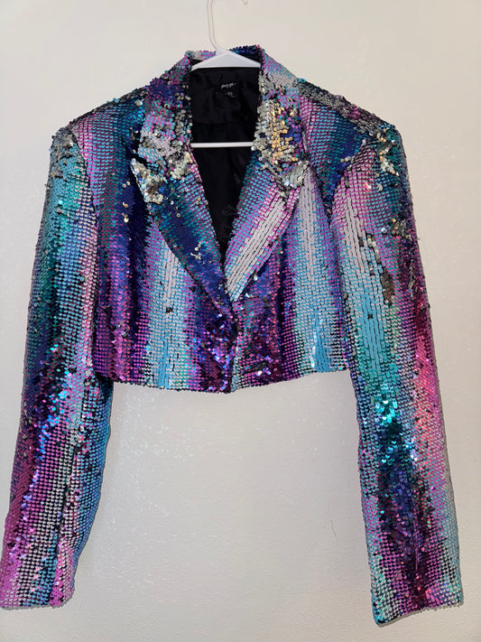 Purple and Blue Cropped Sequin Jacket