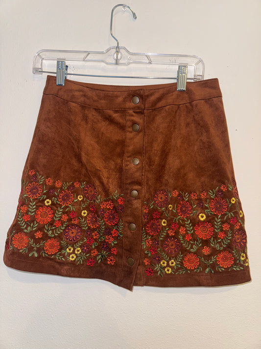 Brown Custom Floral Stitch Skirt